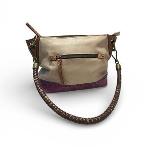 The Sak Tan and Purple Shoulder Pocketbook- Leather bag -